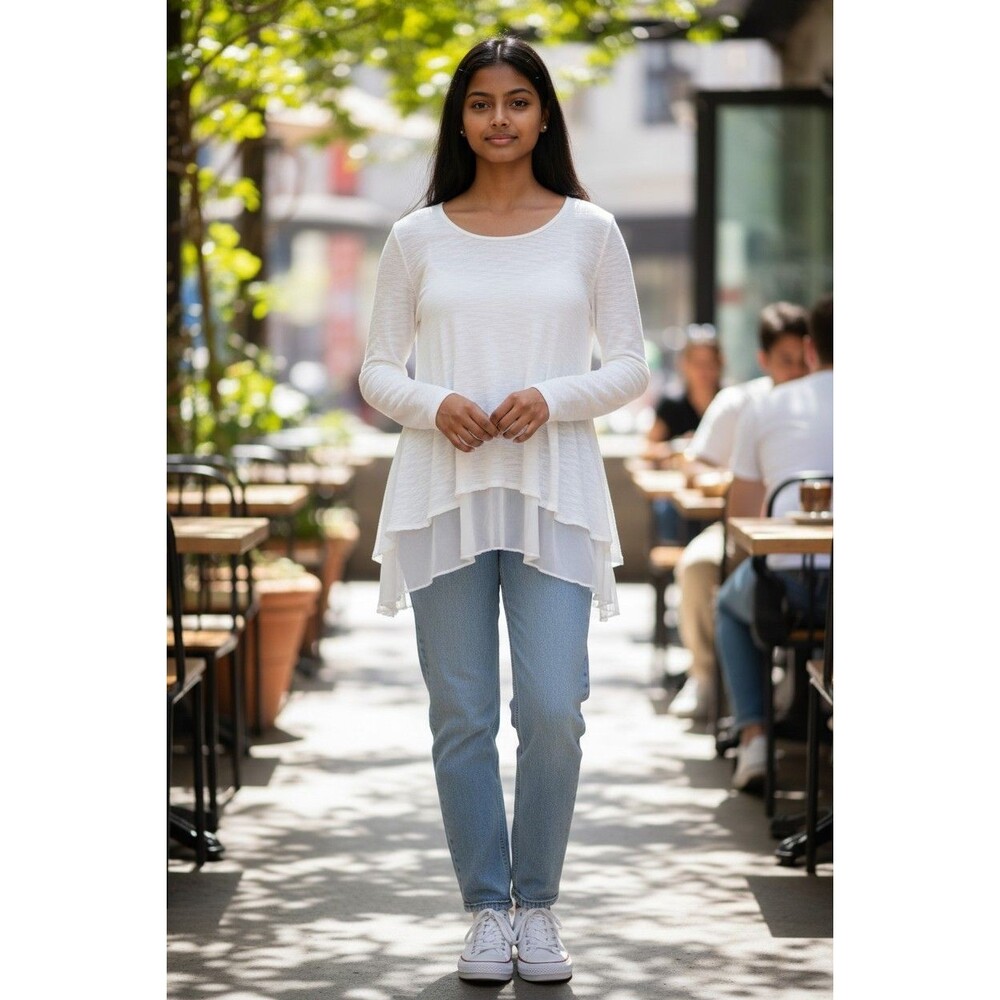 Style & Co Women's Blouse White Long Sleeve Pullover Layered Size Large